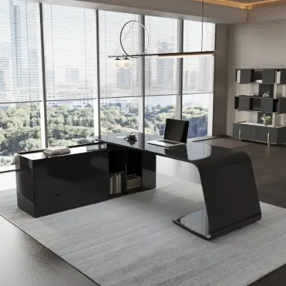 Picture of Modern 87" L-Shaped Left-Hand Executive Desk with Storage