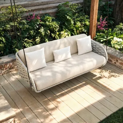 Cocaro 2-Seater Woven Outdoor Swing with Cushion in Light Gray