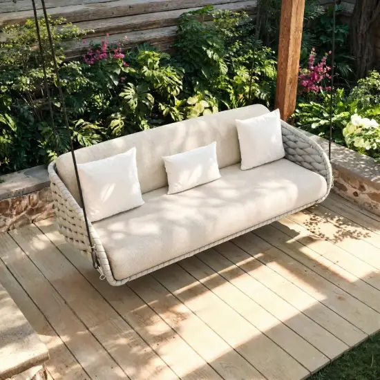 Cocaro 2-Seater Woven Outdoor Swing with Cushion in Light Gray