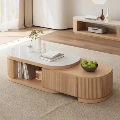Picture of Velar 47"-67" Extendable Coffee Table with Sintered Stone Top and Storage – White