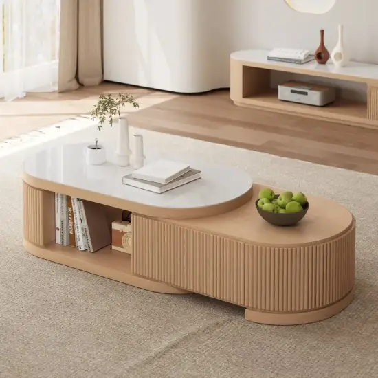 Velar 47"-67" Extendable Coffee Table with Sintered Stone Top and Storage – White