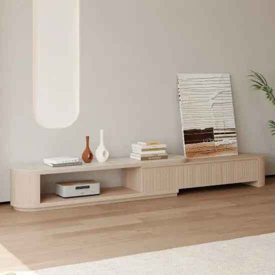 Velar 180 - 290 cm Extendable Fluted TV Stand with Sintered Stone Top & 3 Drawers