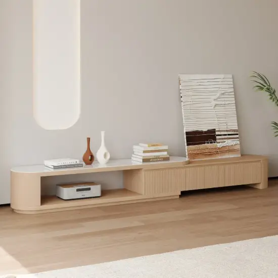 Velar 71"-114" Extendable Fluted TV Stand with Sintered Stone Top & 3 Drawers