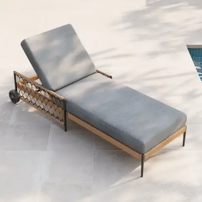 Ropipe Outdoor Rope-Woven Lounge Chair with Adjustable Backrest & Wheels in Dark Gray