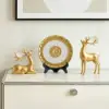 3PCS Golden Deer Figurine with Decorative Plate Set Luxury Resin Animal Sculptures