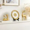 3PCS Golden Deer Figurine with Decorative Plate Set Luxury Resin Animal Sculptures