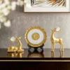 3PCS Golden Deer Figurine with Decorative Plate Set Luxury Resin Animal Sculptures