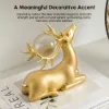3PCS Golden Deer Figurine with Decorative Plate Set Luxury Resin Animal Sculptures