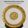 3PCS Golden Deer Figurine with Decorative Plate Set Luxury Resin Animal Sculptures