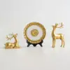 3PCS Golden Deer Figurine with Decorative Plate Set Luxury Resin Animal Sculptures