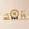 3PCS Golden Deer Figurine with Decorative Plate Set Luxury Resin Animal Sculptures