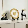 3PCS Black Deer Figurine with Decorative Plate Set Luxury Resin Animal Sculptures