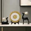 3PCS Black Deer Figurine with Decorative Plate Set Luxury Resin Animal Sculptures