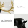 3PCS Black Deer Figurine with Decorative Plate Set Luxury Resin Animal Sculptures