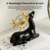 3PCS Black Deer Figurine with Decorative Plate Set Luxury Resin Animal Sculptures