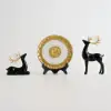 3PCS Black Deer Figurine with Decorative Plate Set Luxury Resin Animal Sculptures
