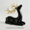 3PCS Black Deer Figurine with Decorative Plate Set Luxury Resin Animal Sculptures