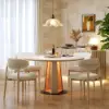 90 - 120 cm Solid Whitewash Wood Extendable Dining Table with Light