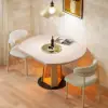 90 - 120 cm Solid Whitewash Wood Extendable Dining Table with Light
