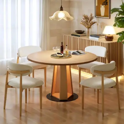 90 - 120 cm Solid Natural Wood Extendable Dining Table with Light
