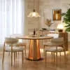 90 - 120 cm Solid Natural Wood Extendable Dining Table with Light
