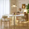90 - 120 cm Solid Matte Warm White Wood Extendable Dining Table with Light