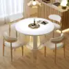 90 - 120 cm Solid Matte Warm White Wood Extendable Dining Table with Light