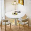 90 - 120 cm Solid Matte Warm White Wood Extendable Dining Table with Light