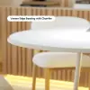 90 - 120 cm Solid Matte Warm White Wood Extendable Dining Table with Light
