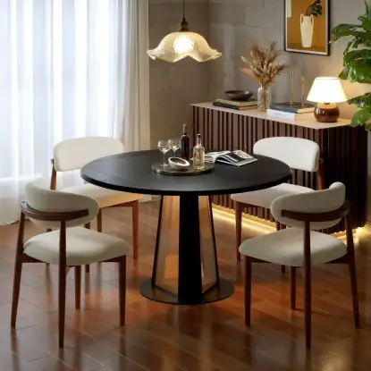 90 - 120 cm Solid Black Wood Extendable Dining Table with Light