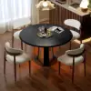 Picture of 90 - 120 cm Solid Black Wood Extendable Dining Table with Light