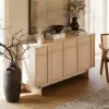 Mid Century Modern 60" Natural Wood Sideboard with Storage & Adjustable Shelves