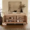 Mid Century Modern 60" Natural Wood Sideboard with Storage & Adjustable Shelves
