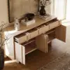Mid Century Modern 60" Natural Wood Sideboard with Storage & Adjustable Shelves