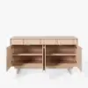 Mid Century Modern 60" Natural Wood Sideboard with Storage & Adjustable Shelves