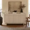 Mid Century Modern 60" Whitewash Wood Sideboard with Storage & Adjustable Shelves