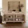 Mid Century Modern 60" Whitewash Wood Sideboard with Storage & Adjustable Shelves