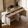 Mid Century Modern 60" Whitewash Wood Sideboard with Storage & Adjustable Shelves