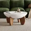 Curva 30" Round Concrete-Look Fiberglass Coffee Table with Wood Legs – White