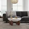Curva 30" Round Concrete-Look Fiberglass Coffee Table with Wood Legs – White