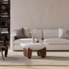 Curva 30" Round Concrete-Look Fiberglass Coffee Table with Wood Legs – White
