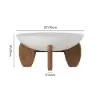 Curva 30" Round Concrete-Look Fiberglass Coffee Table with Wood Legs – White