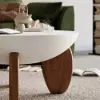 Curva 30" Round Concrete-Look Fiberglass Coffee Table with Wood Legs – White