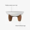 Curva 30" Round Concrete-Look Fiberglass Coffee Table with Wood Legs – White