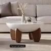 Curva 30" Round Concrete-Look Fiberglass Coffee Table with Wood Legs – White