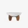 Curva 30" Round Concrete-Look Fiberglass Coffee Table with Wood Legs – White