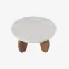 Curva 30" Round Concrete-Look Fiberglass Coffee Table with Wood Legs – White