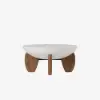 Curva 30" Round Concrete-Look Fiberglass Coffee Table with Wood Legs – White