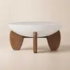 Curva 30" Round Concrete-Look Fiberglass Coffee Table with Wood Legs – White