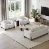 Curva 30" Round Concrete-Look Fiberglass Coffee Table with Wood Legs – Beige – Walnut – 95cm